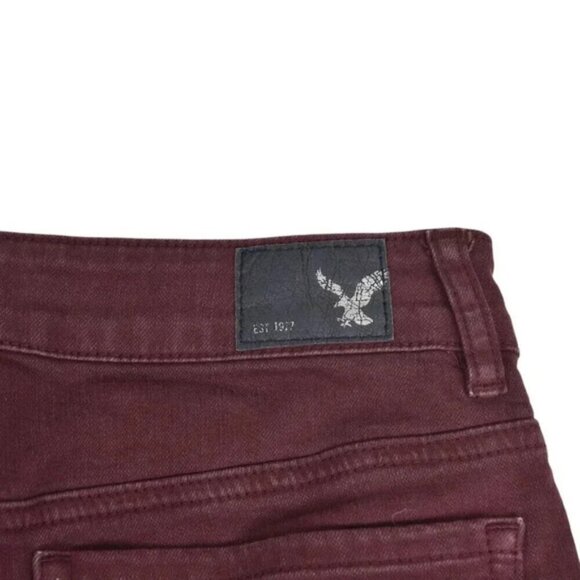 American Eagle Hi-Rise Shortie Jean Shorts Burgundy Super Stretch Size 8 - Picture 6 of 12